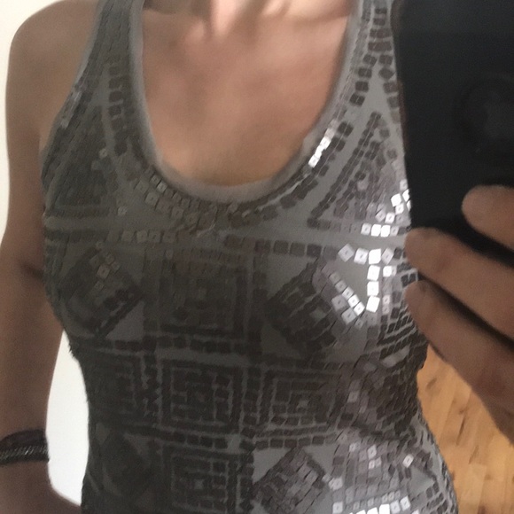 Champagne / Brushed Silver sequin mini dress | Max Studio | M | NWOT - Picture 7 of 8